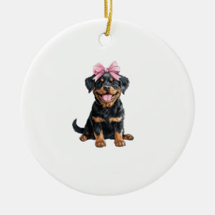 Coquette Bow Rottweiler Dog Mum Girl Pink Ceramic Tree Decoration