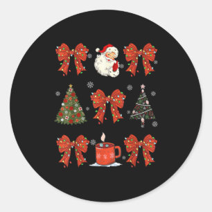 Coquette Bow Santa Christmas Tree Cake Candy Cane  Classic Round Sticker
