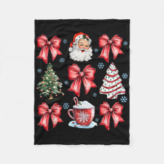 Coquette Bow Santa Christmas Tree Cake Candy Cane  Fleece Blanket