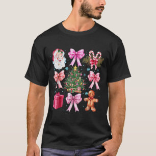 Coquette Bow Santa Christmas Tree Cake Candy Cane  T-Shirt