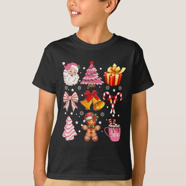 Coquette Bow Santa Christmas Tree Cake Candy Ginge T-Shirt (Front)