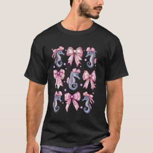 Coquette Bow Seahorse Sea Fish Pink Ribbon Girl Si T-Shirt