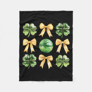 Coquette Bow Shamrock Disco Ball Patricks Day Iris Fleece Blanket