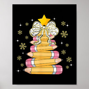 Coquette Bow Snowflake Christmas Xmas Tree Pencils Poster