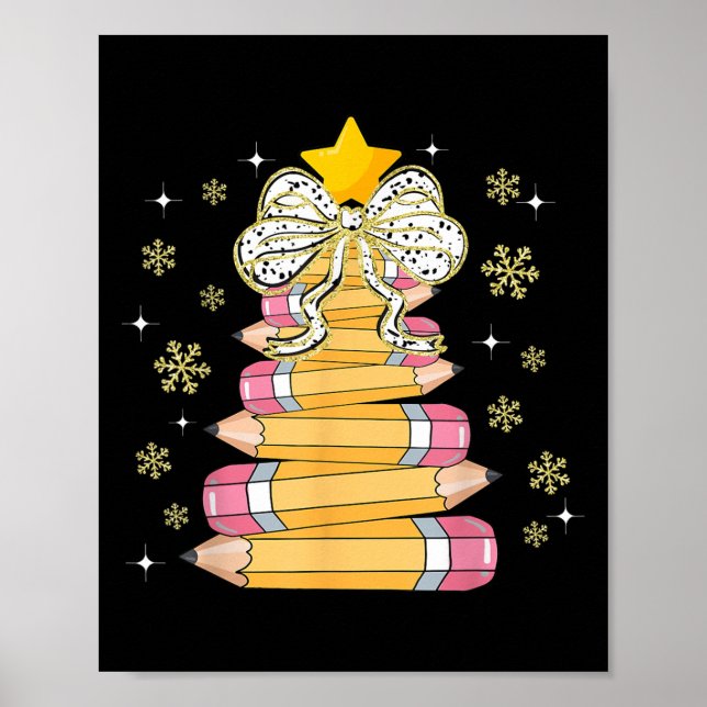 Coquette Bow Snowflake Christmas Xmas Tree Pencils Poster (Front)
