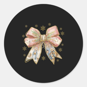 Coquette Bow Snowflake Jesus Christmas Xmas Holida Classic Round Sticker
