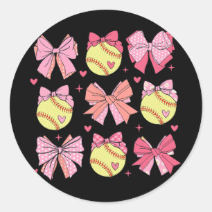 Coquette Bow Softball Mum Mothers Day Softball Mam Classic Round Sticker