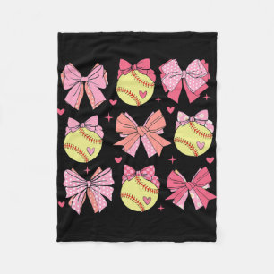 Coquette Bow Softball Mum Mothers Day Softball Mam Fleece Blanket