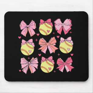 Coquette Bow Softball Mum Mothers Day Softball Mam Mouse Pad