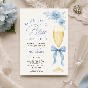 Coquette Bow Something Blue Floral Bridal Shower  Invitation