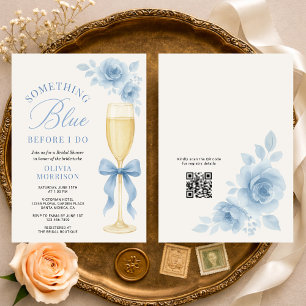 Coquette Bow Something Blue QR Code Bridal Shower  Invitation
