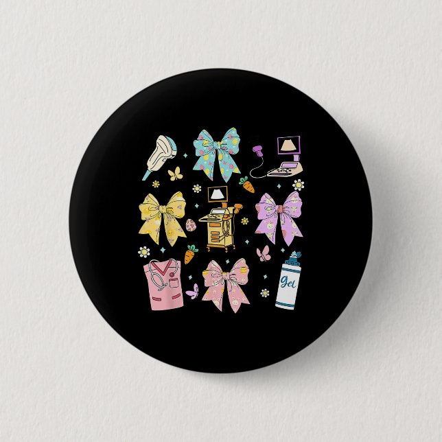 Coquette Bow Sonographer Easter Ultrasound Tech So 6 Cm Round Badge (Front)