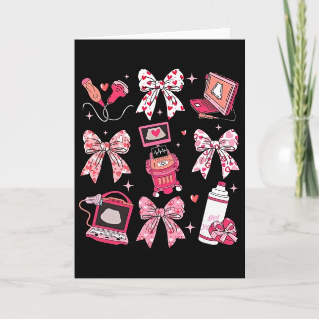 Coquette Bow Sonographer Valentine Ultrasound Tech Card (Front)