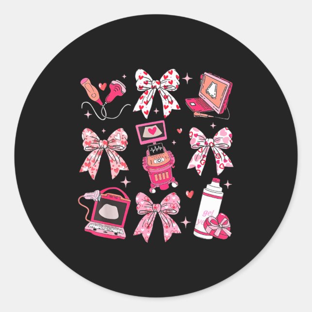 Coquette Bow Sonographer Valentine Ultrasound Tech Classic Round Sticker (Front)