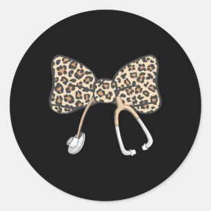 Coquette Bow Stethoscope Leopard Nurse Registered  Classic Round Sticker