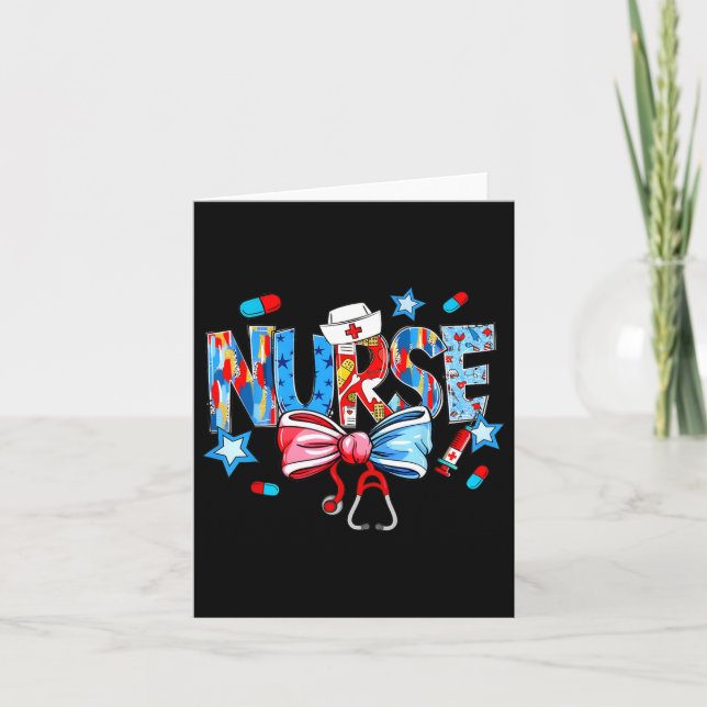 Coquette Bow Stethoscope Nurse 4th Of July Nursing Card (Front)