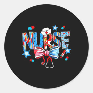 Coquette Bow Stethoscope Nurse 4th Of July Nursing Classic Round Sticker
