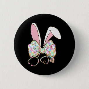 Coquette Bow Stethoscope Nurse Happy Easter Bunny  6 Cm Round Badge