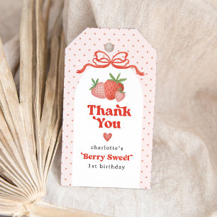 Coquette Bow Strawberry 1st Birthday Party Gift Tags