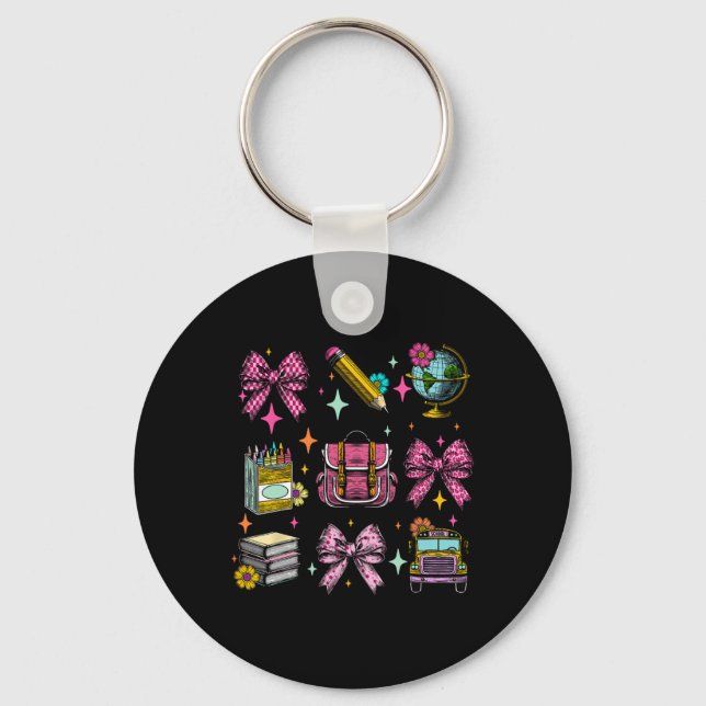Coquette Bow Student Teacher Life First Day Back T Key Ring (Front)