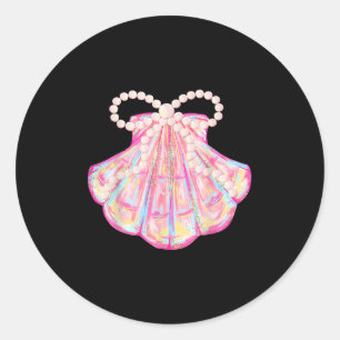 Coquette Bow Summer Vibes Pink Clam Funny Beach Va Classic Round Sticker