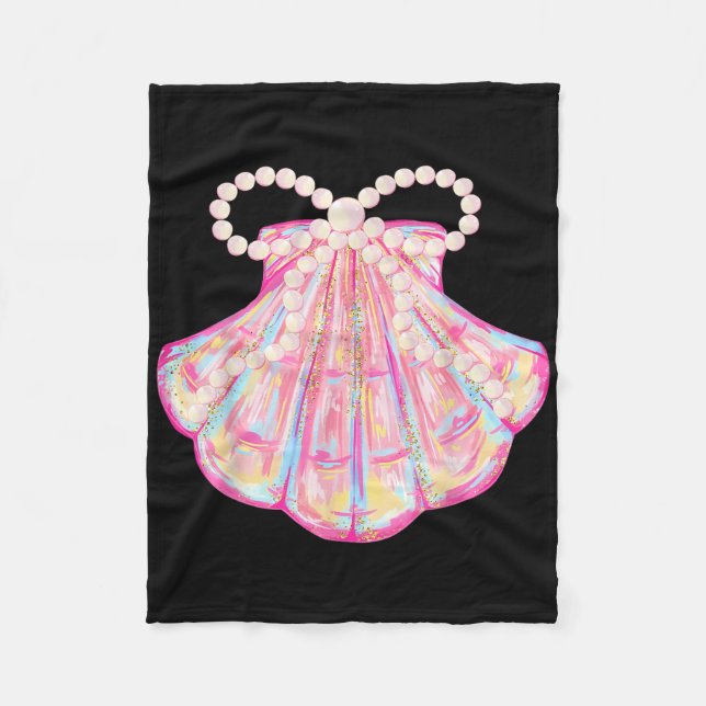 Coquette Bow Summer Vibes Pink Clam Funny Beach Va Fleece Blanket (Front)