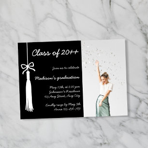 Coquette Bow Tassel Black Photo 2026 Graduation Invitation