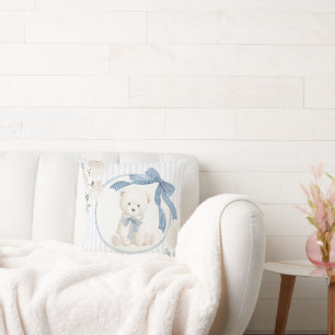 Coquette Bow Teddy Bear Baby Boy Nursery Cushion