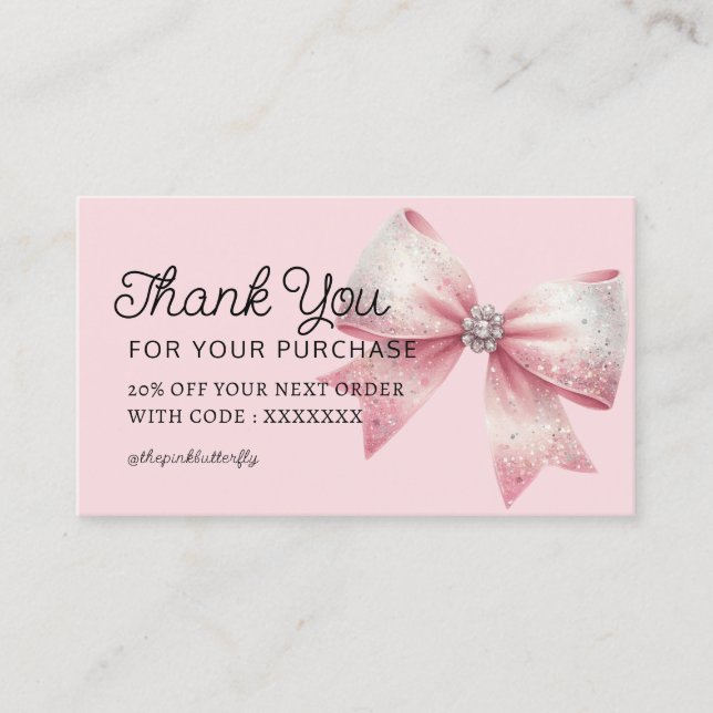 coquette bow thank you for your purchase business card (Front)