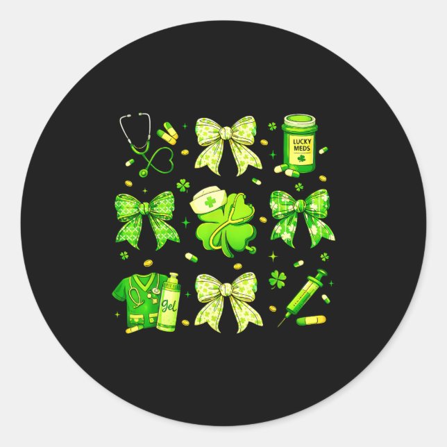 Coquette Bow Tie Nurse Funny For Girl Women St Pat Classic Round Sticker (Front)