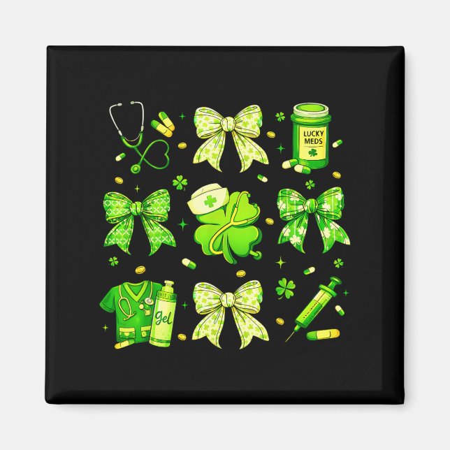 Coquette Bow Tie Nurse Funny For Girl Women St Pat Magnet (Front)