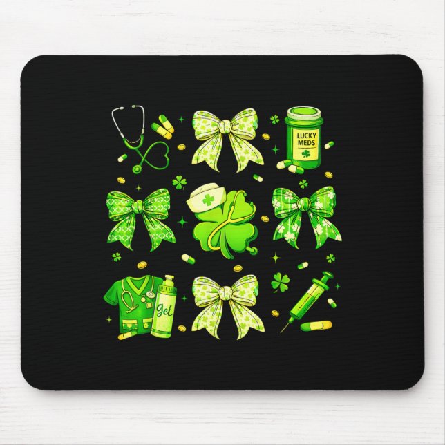 Coquette Bow Tie Nurse Funny For Girl Women St Pat Mouse Pad (Front)