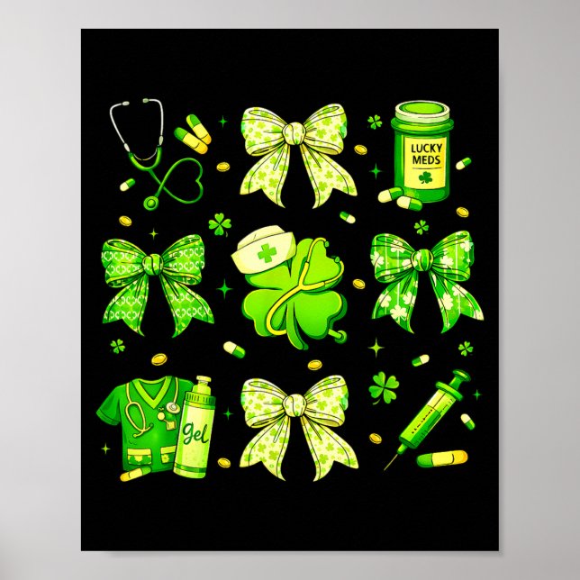 Coquette Bow Tie Nurse Funny For Girl Women St Pat Poster (Front)