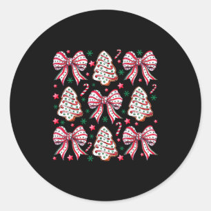 Coquette Bow Tree Cake Candy Cane Merry Christmas  Classic Round Sticker