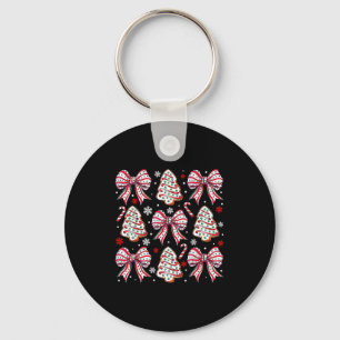 Coquette Bow Tree Cake Candy Cane Merry Christmas Key Ring