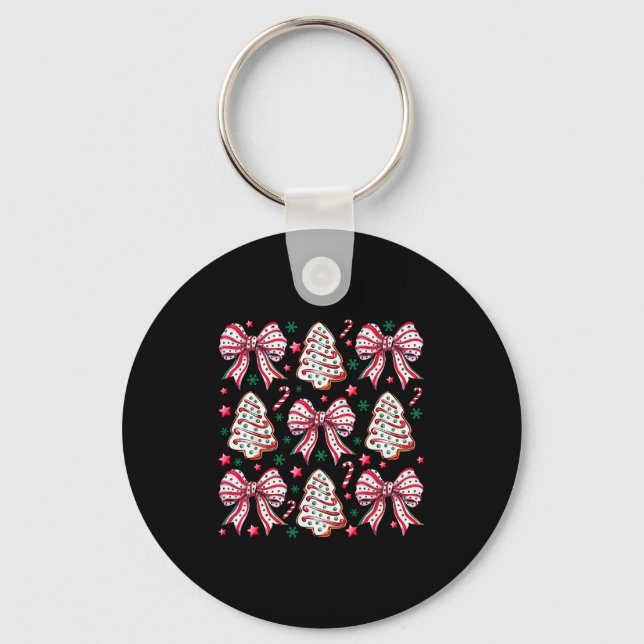 Coquette Bow Tree Cake Candy Cane Merry Christmas  Key Ring (Front)