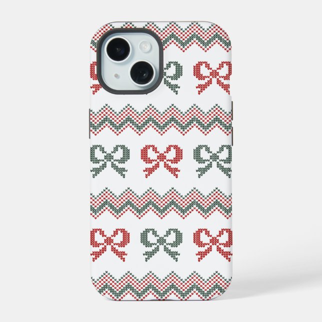 Coquette Bow Ugly Sweater Christmas Holiday iPhone 15 Case (Back)