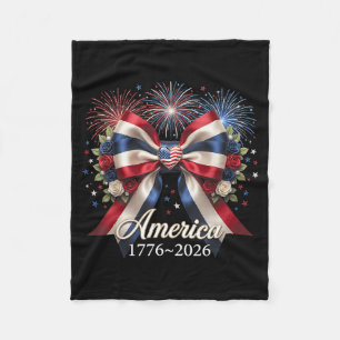 Coquette Bow USA Heart 1776 2026 July 4th 250th Fleece Blanket