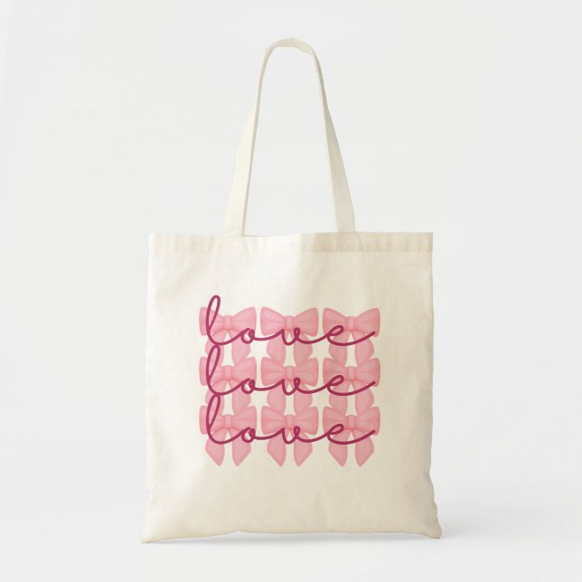 Coquette Bow Valentine’s Day Tote Bag, Cute Gift Bag (Front)