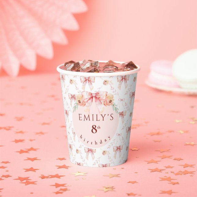 Coquette bow watercolor  paper cups (Insitu)