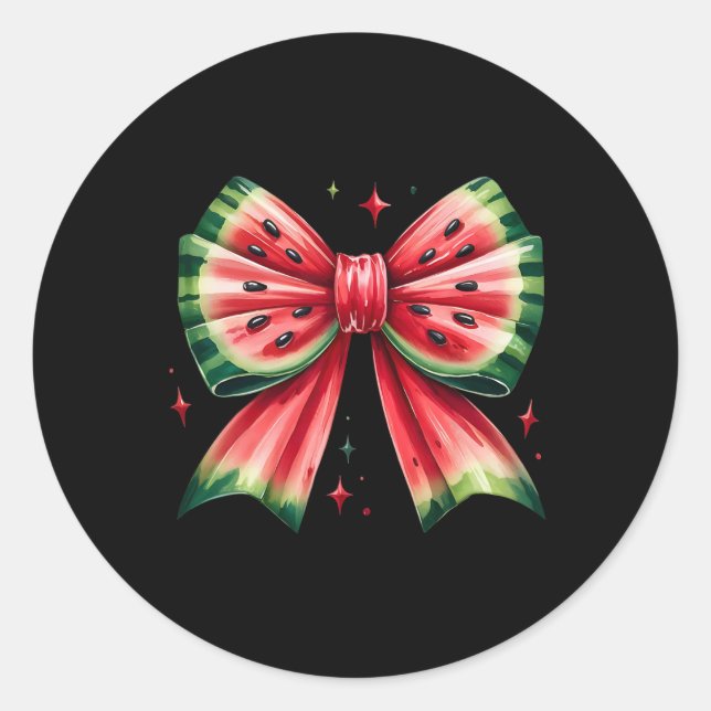 Coquette Bow Watermelon Summer Vacation Hawaii Bea Classic Round Sticker (Front)