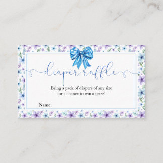 Coquette Bow Wildflowers Blue Diaper Raffle Card