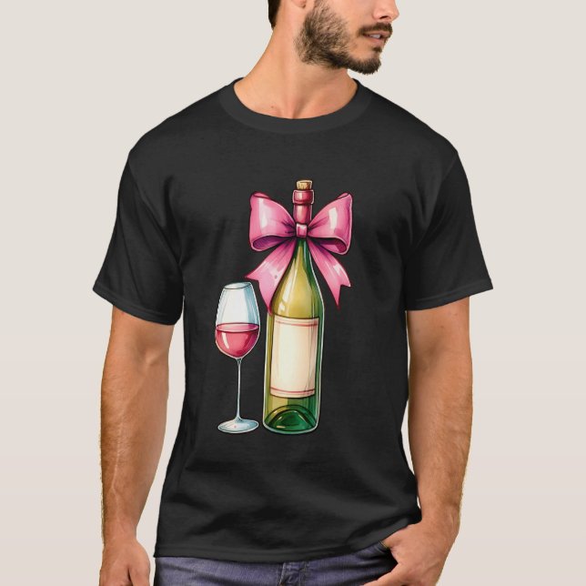 Coquette Bow Wine Drinking Drinker Pink Mothers Da T-Shirt (Front)