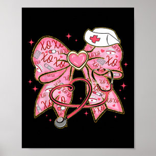 Coquette Bow Xoxo Nurse Valentines Day Stethoscope Poster
