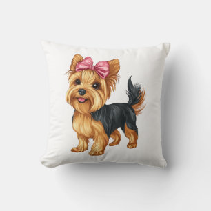 Coquette Bow Yorkshire Terrier Dog Yorkie Mum Girl Cushion