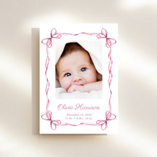Coquette Bows Baby Girl Photo Birth Announcement