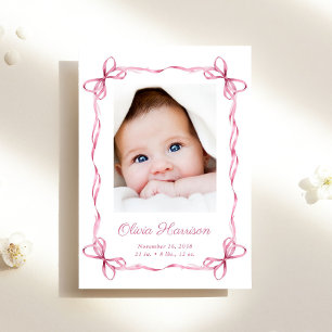 Coquette Bows Baby Girl Photo Birth Announcement