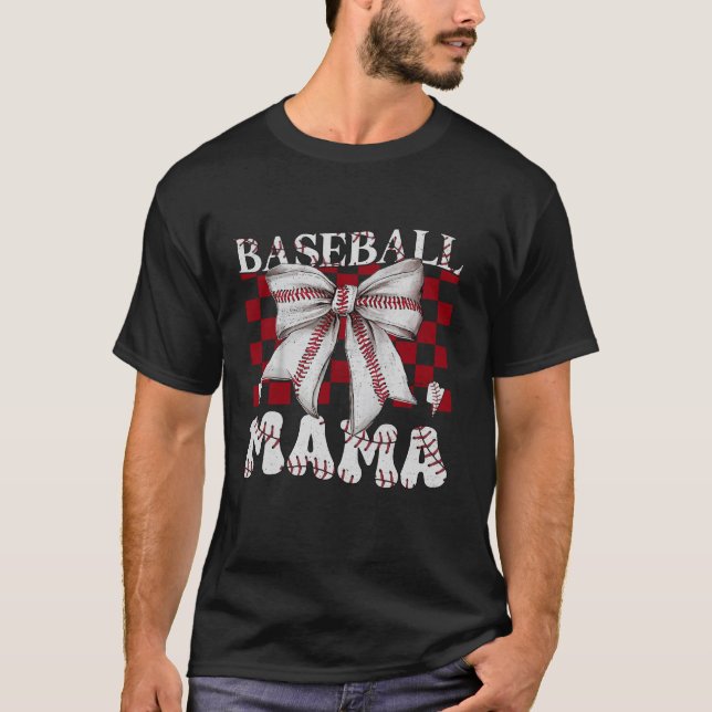 Coquette Bows Baseball Mama Baseball Mum Player T-Shirt (Front)