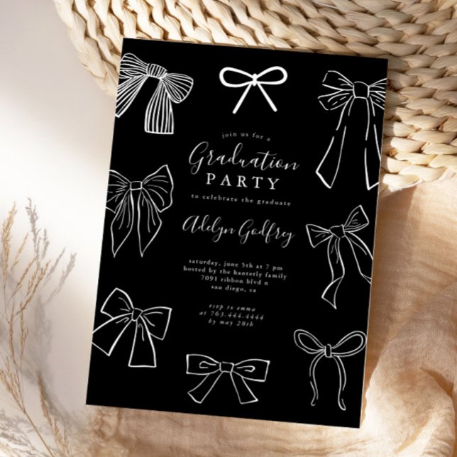 Coquette Bows Black Graduation Party Invitation (Creator Uploaded)