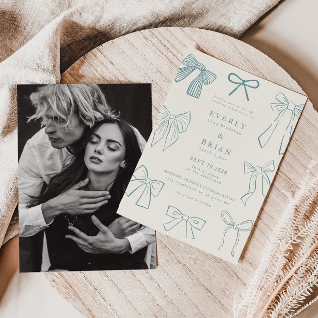 Coquette Bows Blue Wedding Invitation (Creator Uploaded)